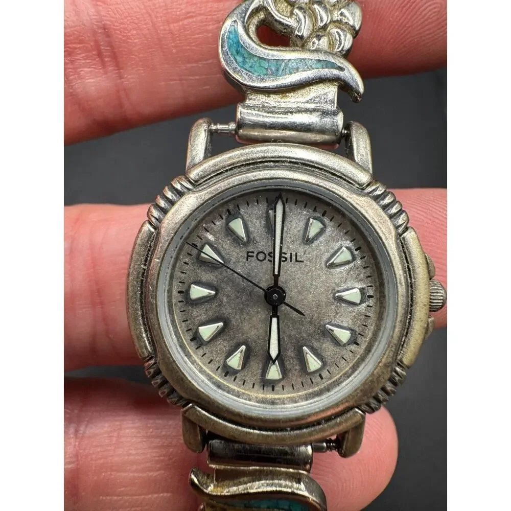 Fossil EC-6840 Watch Women's Silver Tone Turquoise Native American Band 3ATM
